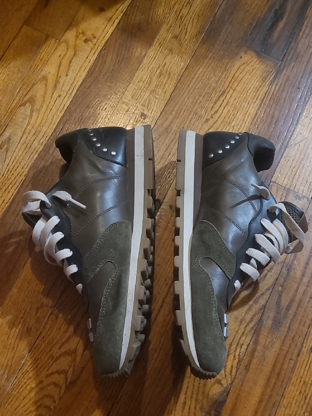 COACH Men's Olive Green and Black Leather-Trim Sneakers with White Laces - Picture 2 of 8